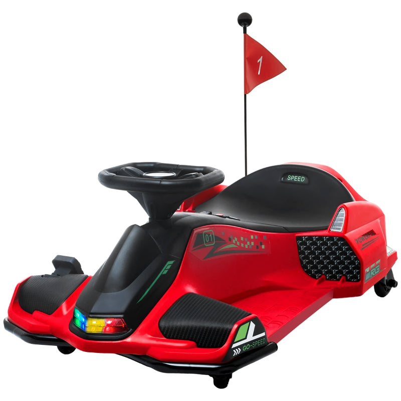Electric Go-Kart for Children, rubber wheels, lights and music, red