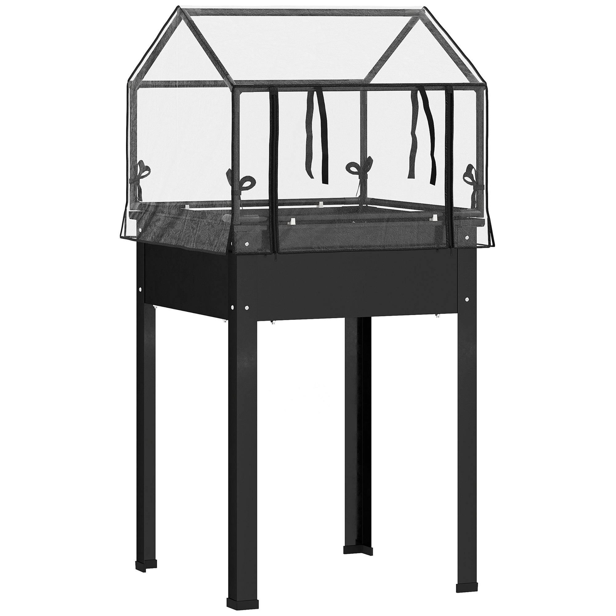 Raised Garden Bed with Cover, Elevated Herb Planter & Drainage Holes, Metal Black