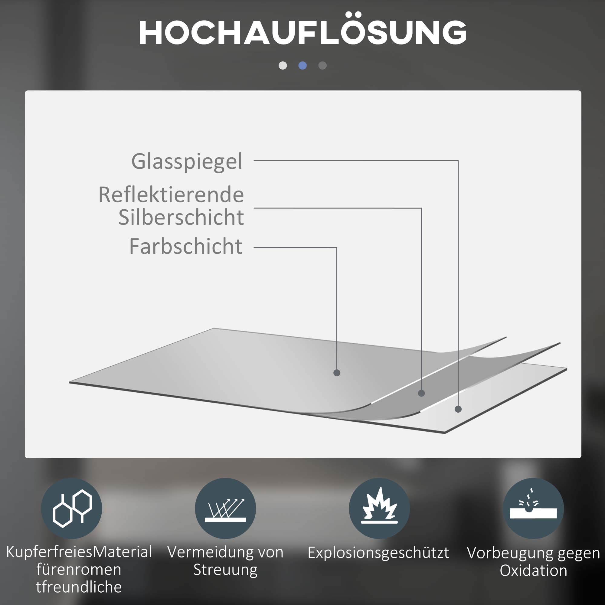 Bathroom Mirror Wall Mounted Ø60 cm, 3 Light Colors, Touch Switch, Anti-Fog, IP44