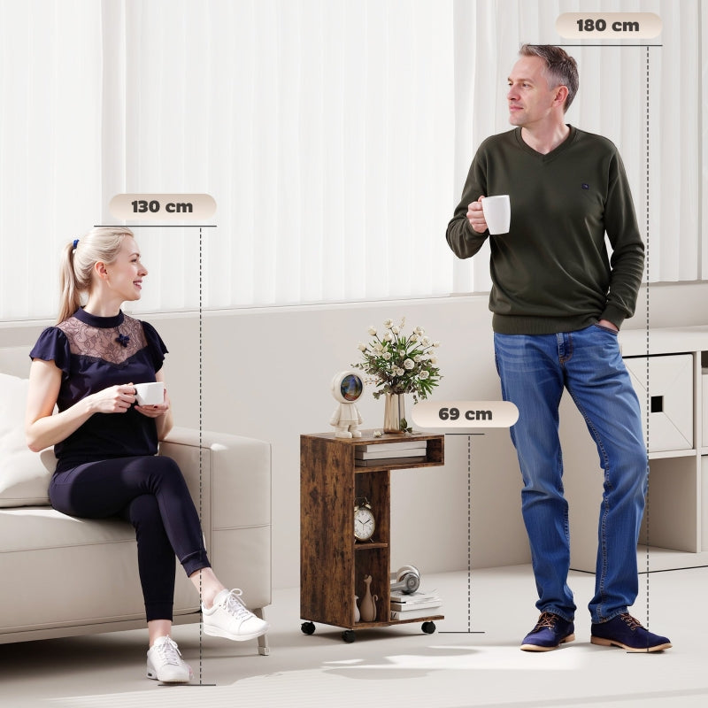 C-Shaped Serving Cart 4 Wheels 3 Compartments - Rustic Brown