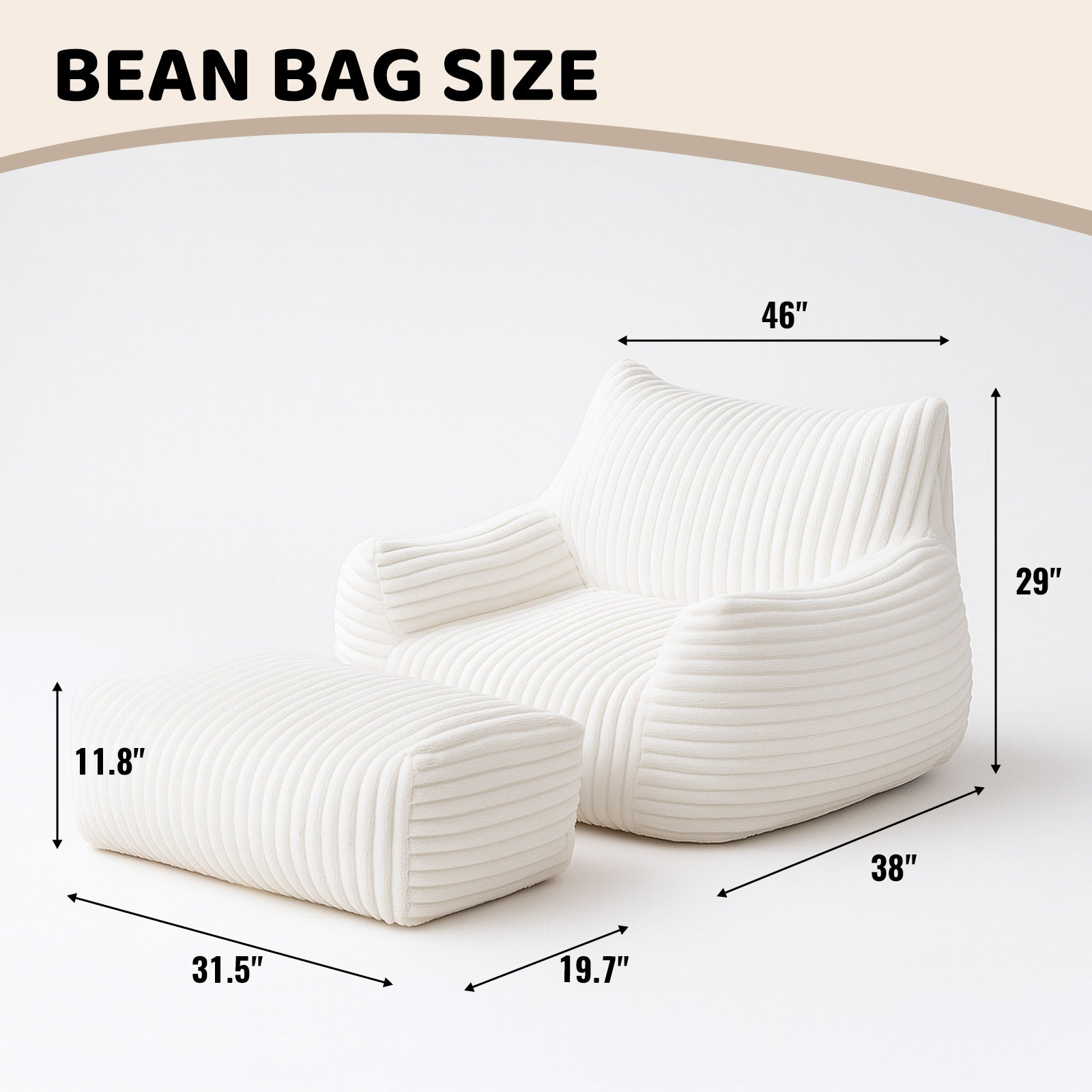 Bean Bag Chair with Footrest, High-Density Shredded Foam Lazy Sofa, Corduroy