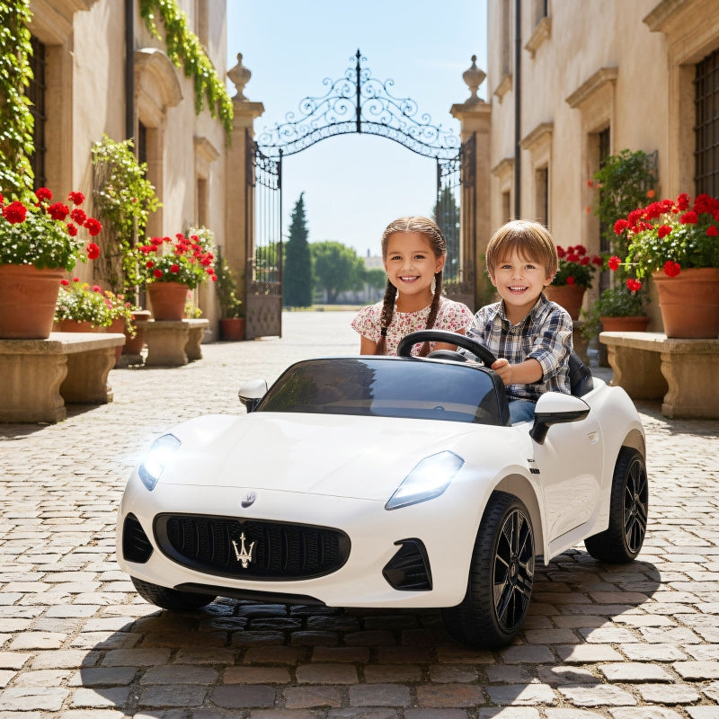 Maserati Electric Car for Children, 2-Seater 12V Battery with Remote Control, White