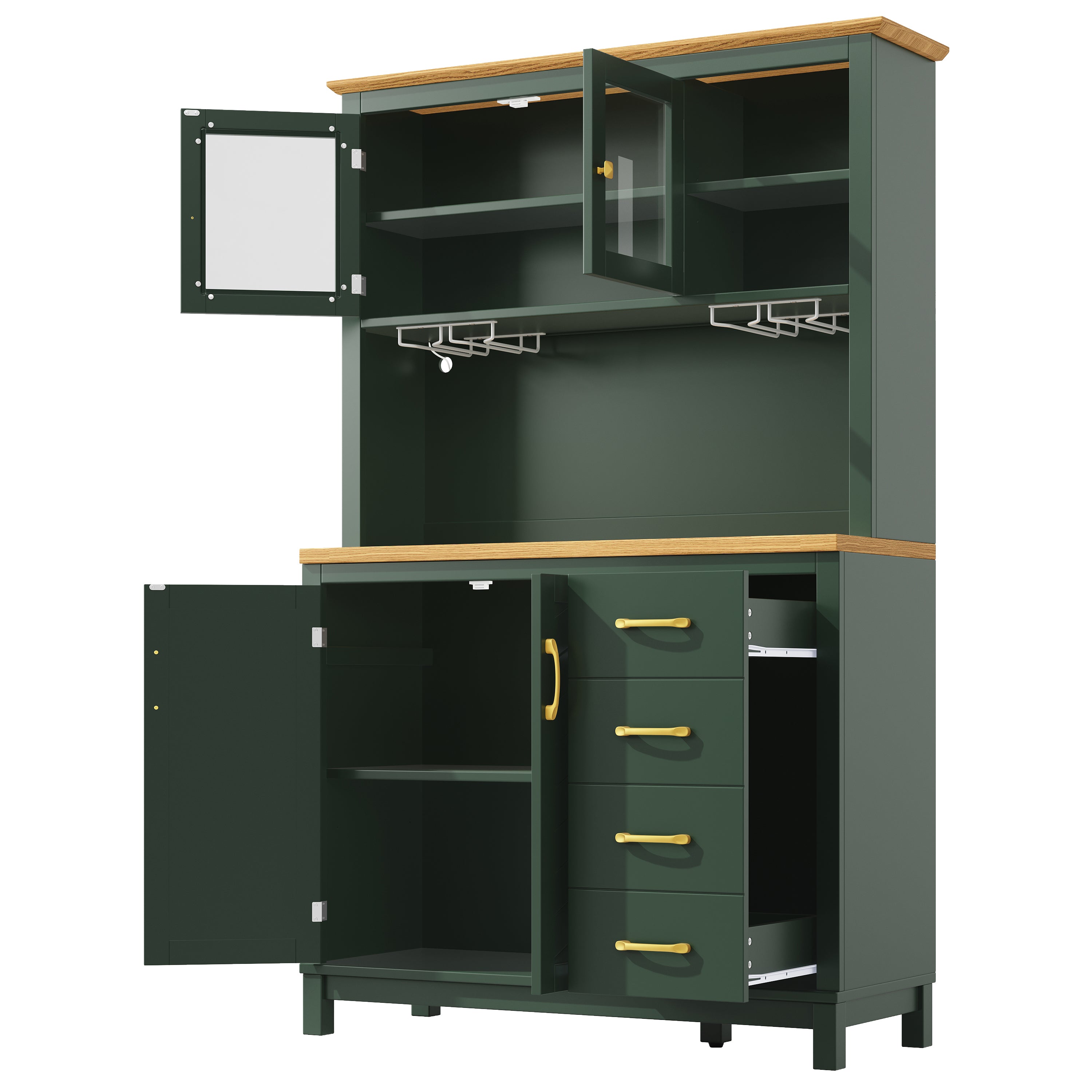 Buffet Cabinet with LED Light Strip and Drink Holders, Green, Black and White