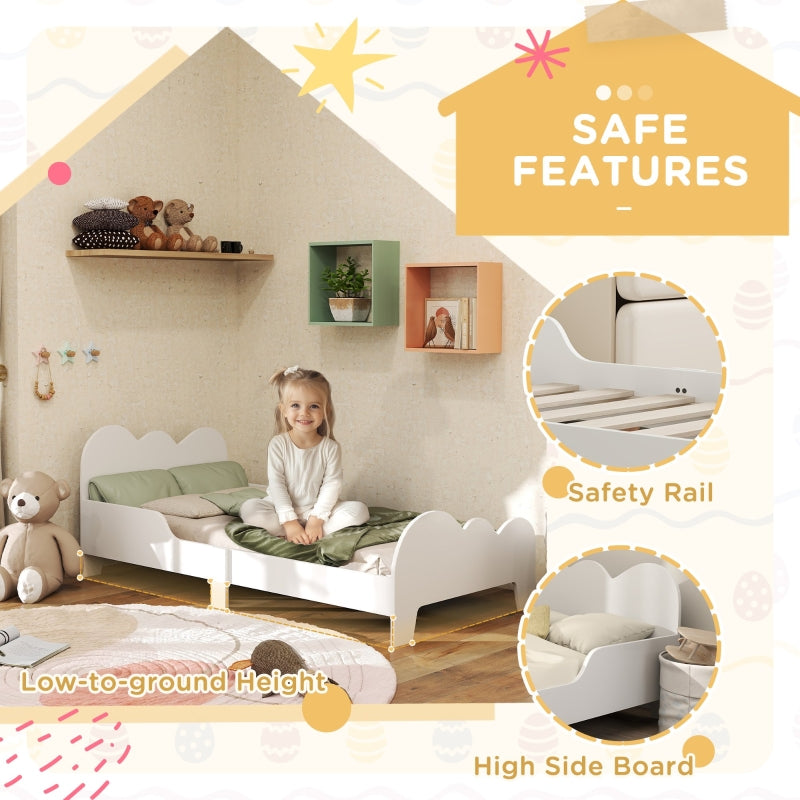 Cloud-Themed Toddler Bed Frame, Safety Rails and Low-to-Ground Design, MDF