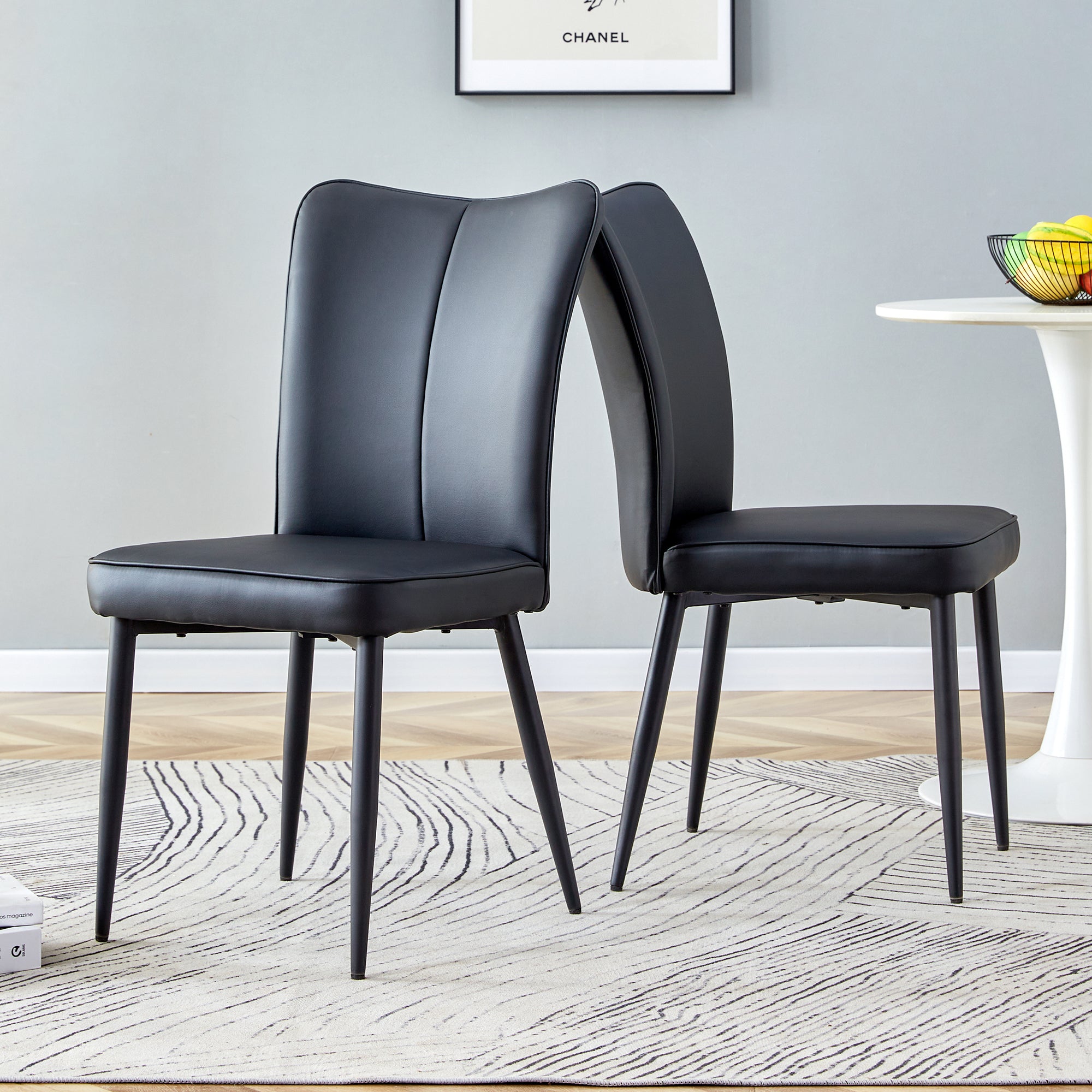 2 Dining Chairs, Modern Design 89cm High Set, Black PU