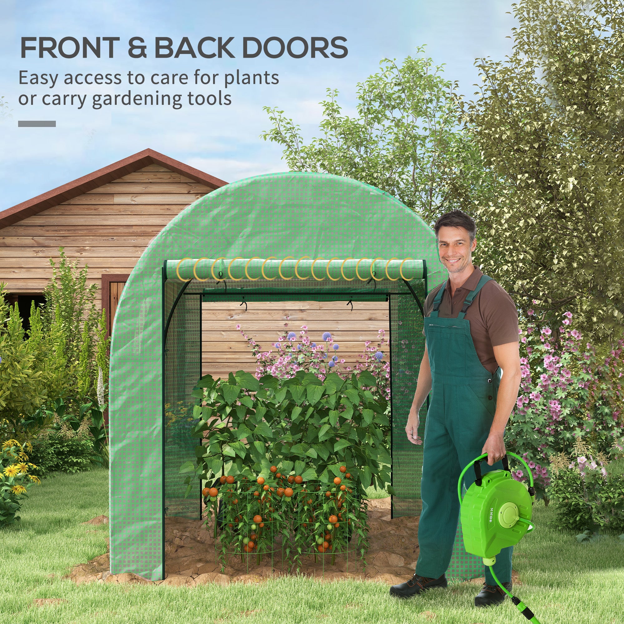 Walk-In Polytunnel Greenhouse, 180 x 180cm, Green