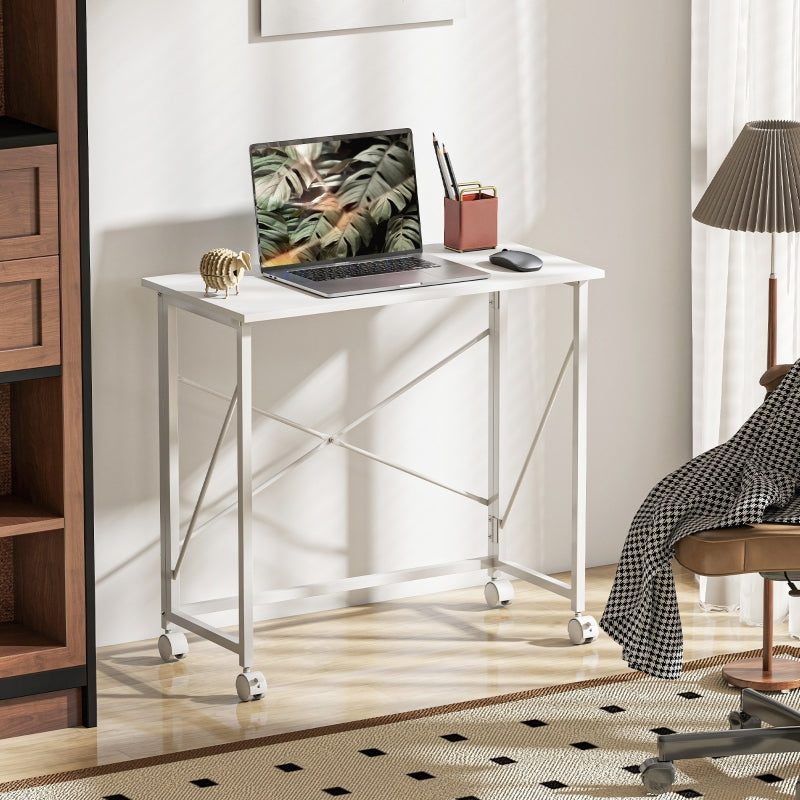 Folding Desk 80 cm on Wheels - White