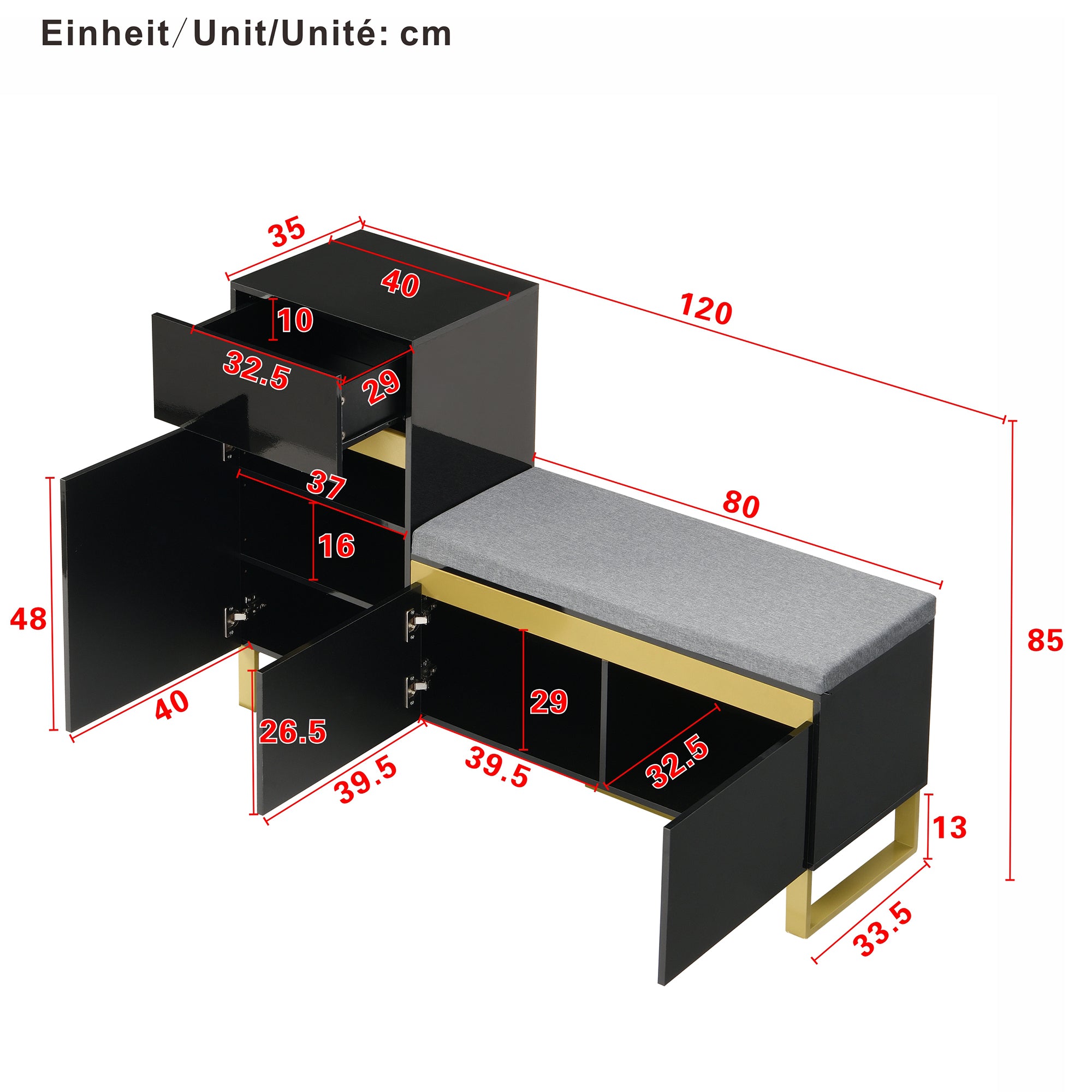 Shoe Cabinet, Large Capacity Multi-Tier Storage with Drawers and Doors, Black MDF