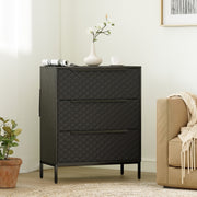 Chest of Drawers Dresser, 3 Fabric Drawers Aluminium Handles, Black