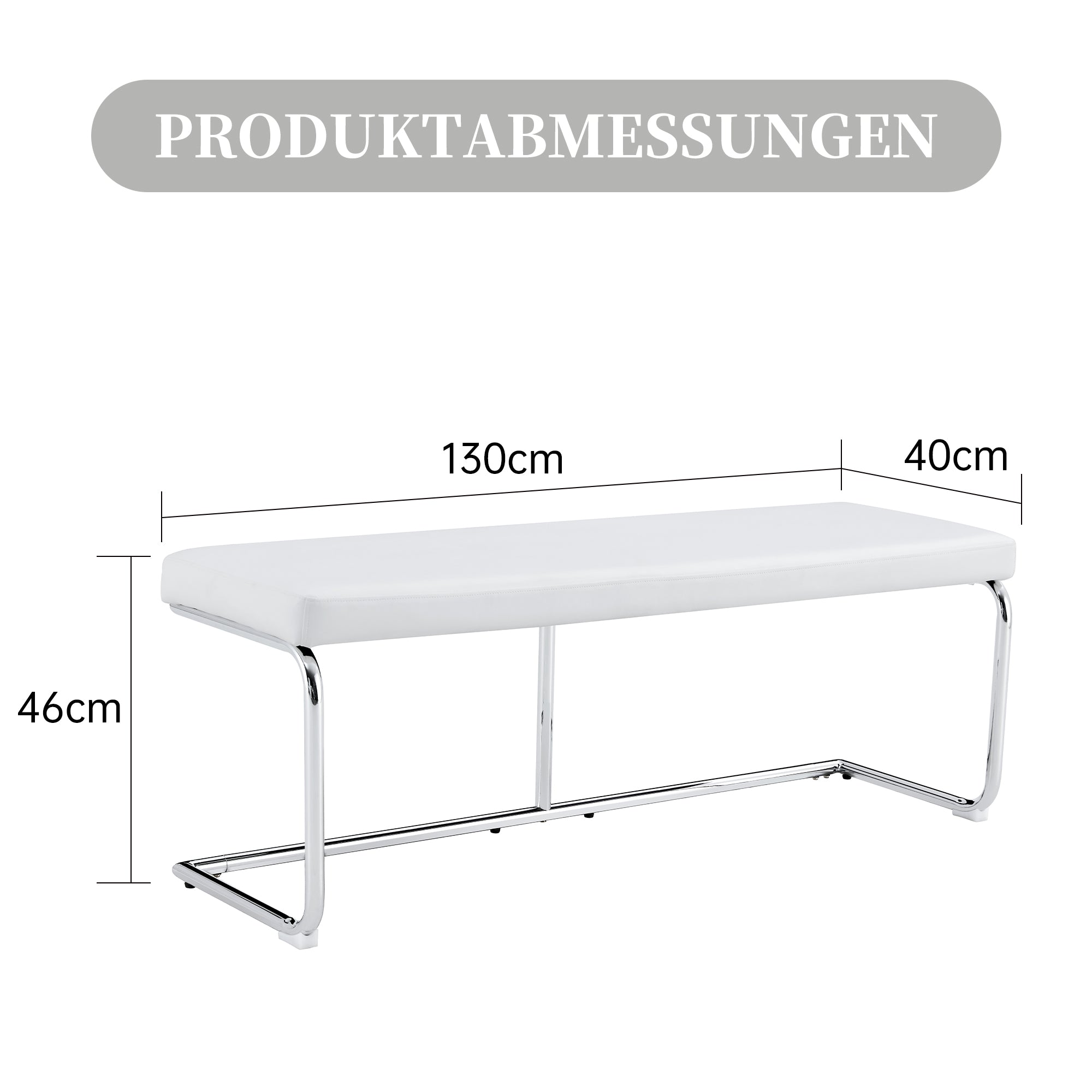 Bench 130cm Modern for Dining Room & Hallway, White Leather