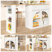 Bar Table Extendable 360° Rotating Storage with Shelves & Glass - White