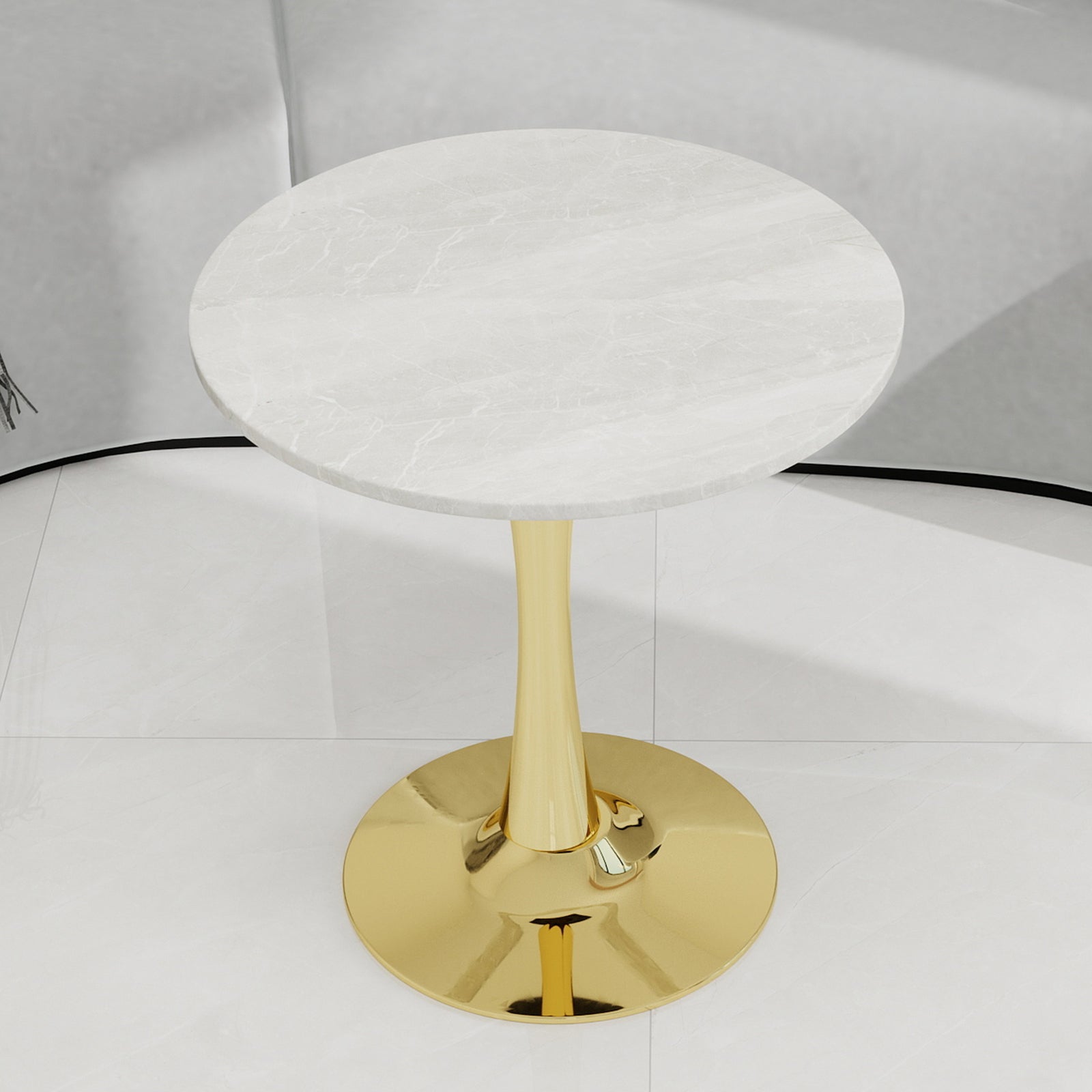 Coffee/Dining Table Round Marble Mid-Century Modern 27.6-inch - Golden Finish