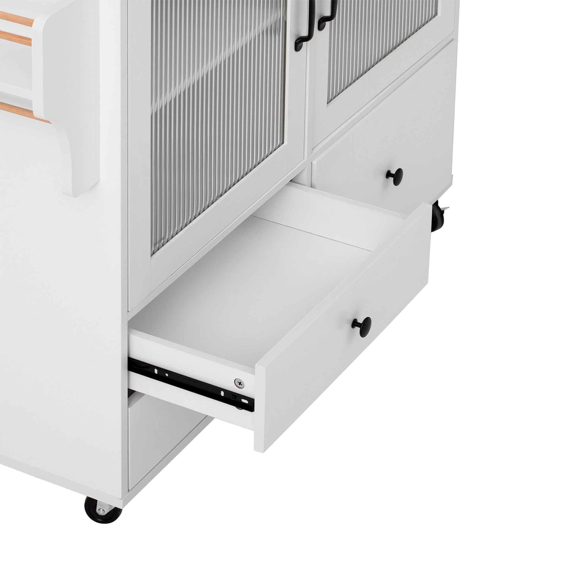 Mobile Kitchen Island Extendable Table Wheels Wine Glass Holder Storage - White