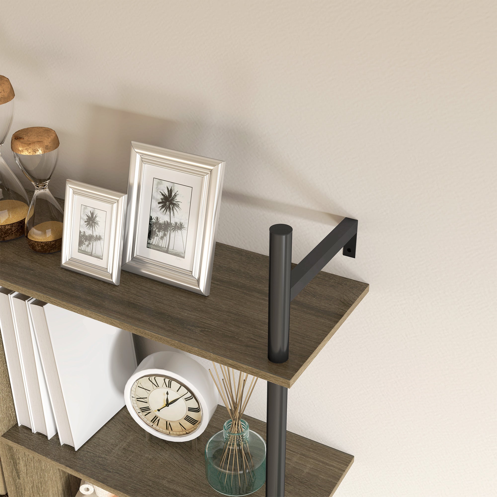Three-Tier Floating Shelf Wall Display Storage Unit Grey Wood Effect