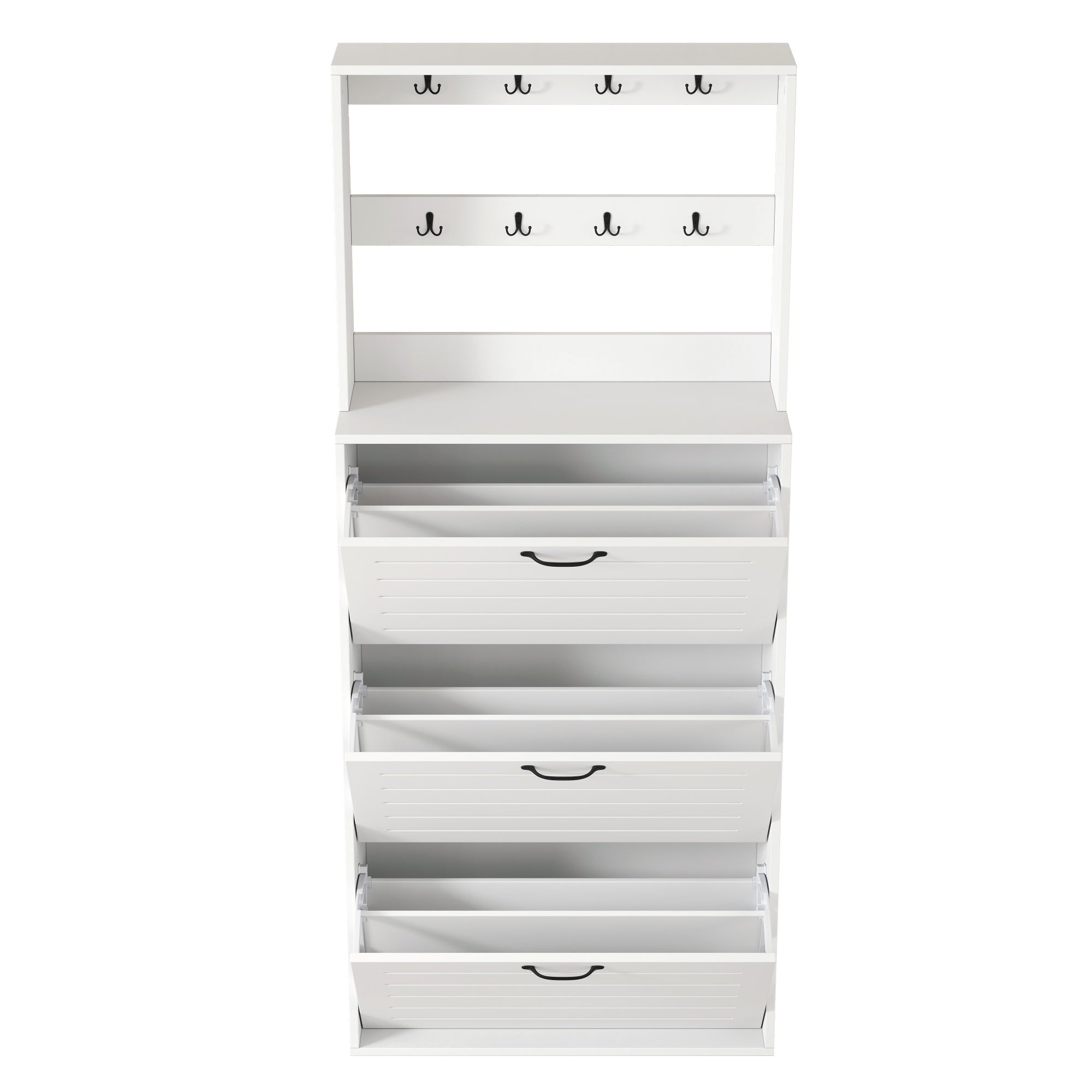 Shoe Cabinet with 3 Doors, Hooks, 15 Pairs Capacity