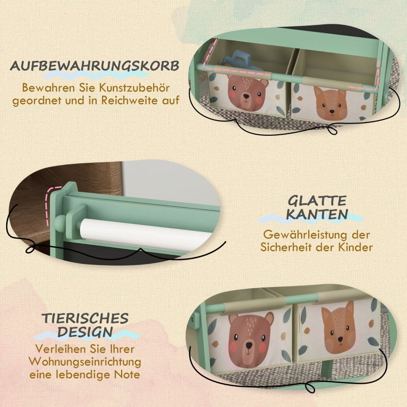 3-in-1 Children's Easel with Paper Roll, Chalkboard, Whiteboard, Storage Baskets, Green