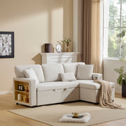 Corner Sofa Bed L-Shaped Extendable with Storage, Beige