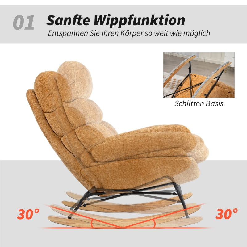 Upholstered Rocking Chair with Steel Legs & Wooden Runners, Yellow