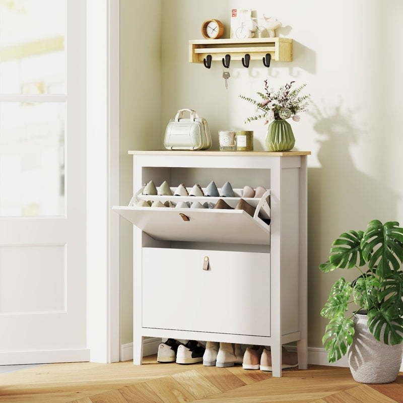 Modern Two-Drawer Shoe Cabinet - White
