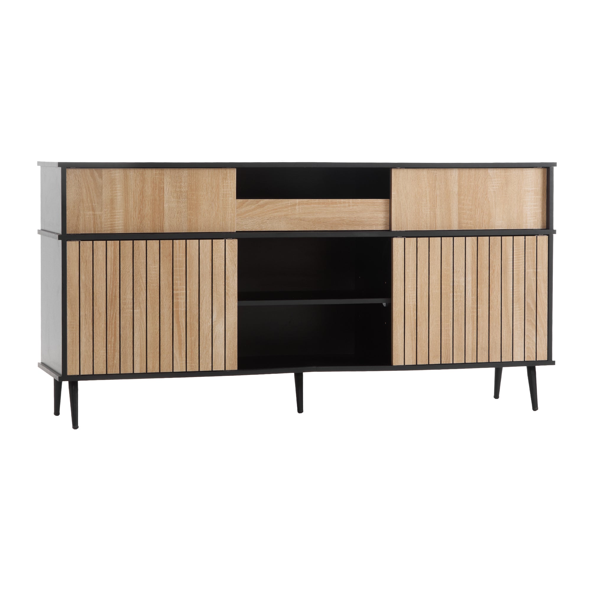 Chest of drawers with 4 sliding doors and 1 drawer, oak and black, 160W x 40D x 80H