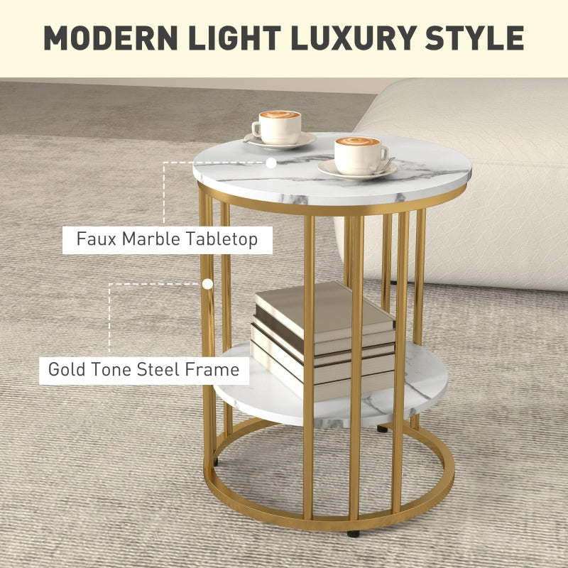 Coffee Tables Set of Two Marble-Effect White/Gold-Tone