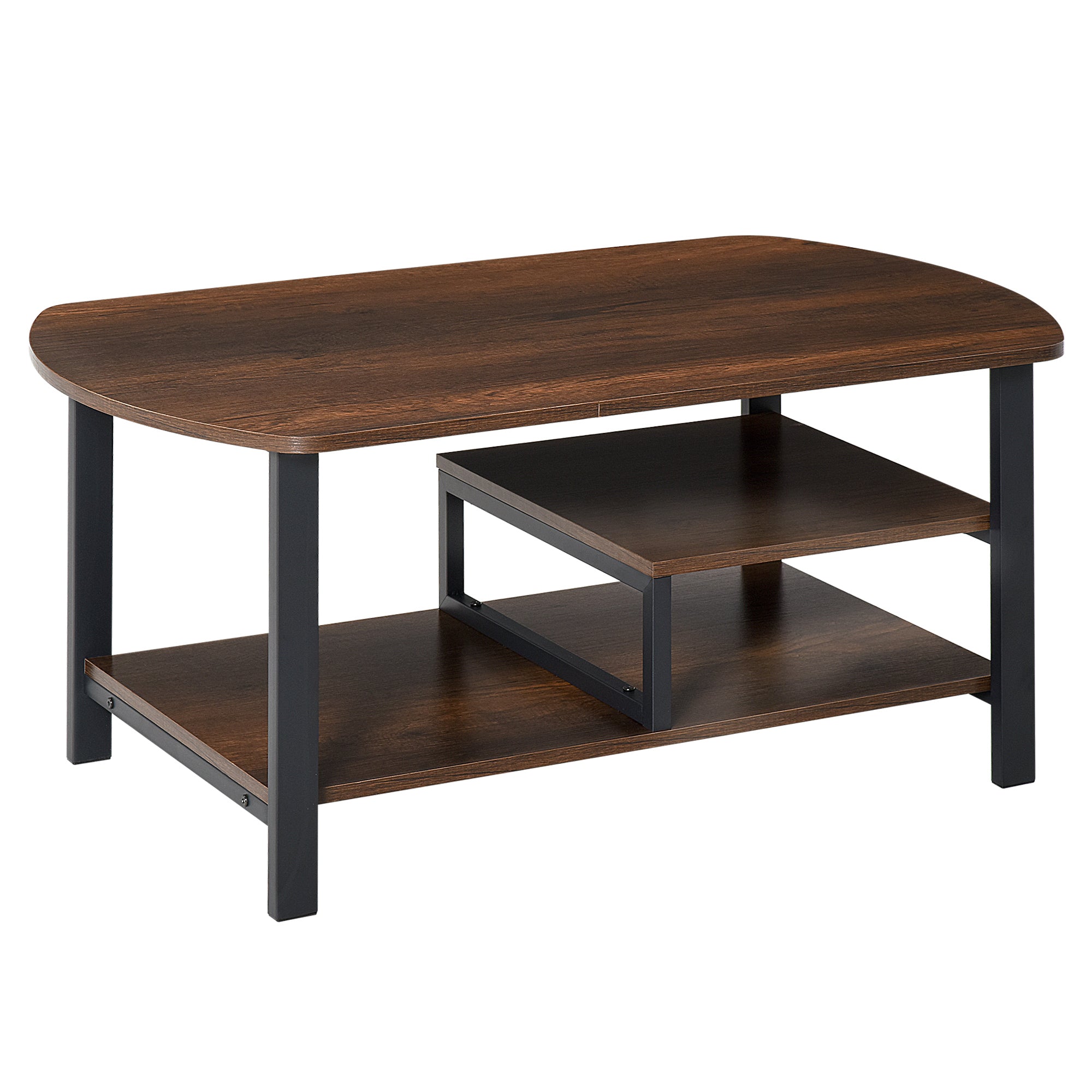 Coffee Table with Storage Surfaces, 100x60x46cm, Chipboard and Steel Brown