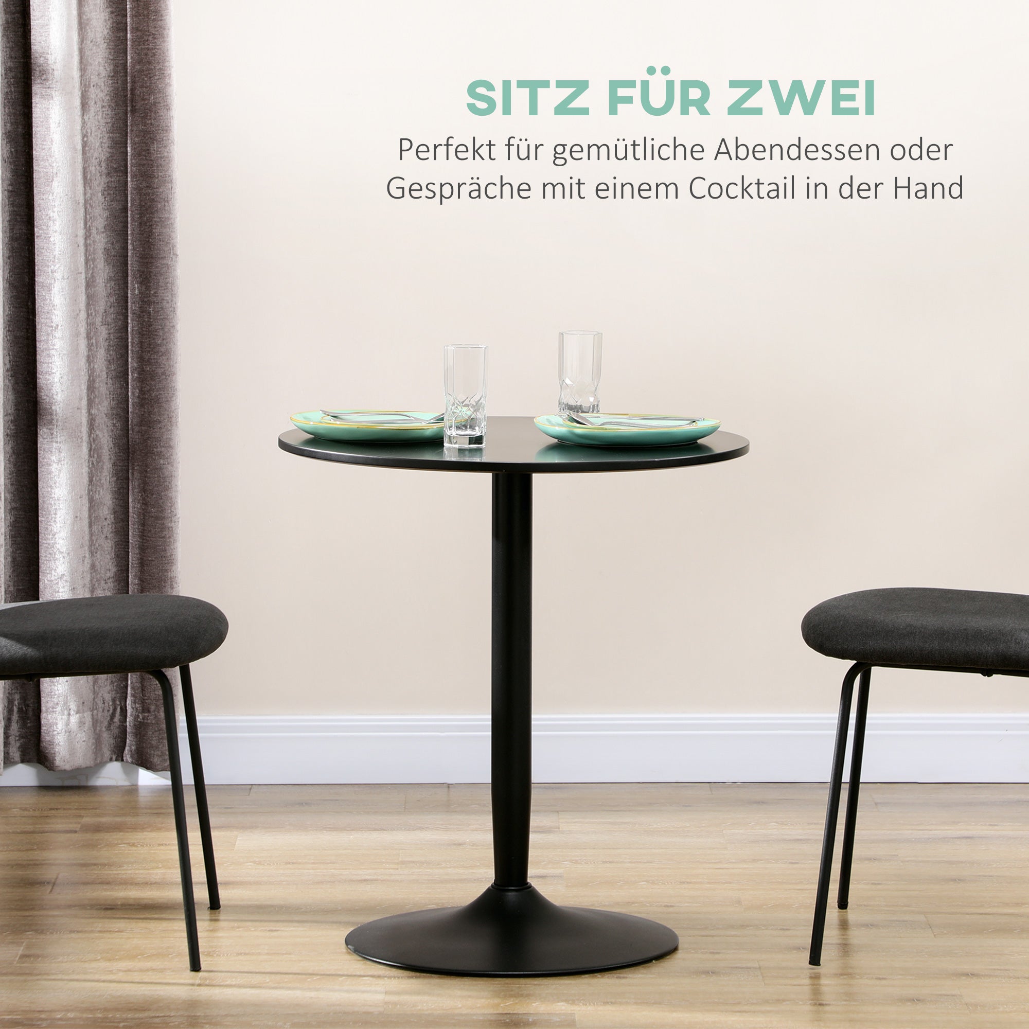 Round Dining Table for 2, Modern Steel Legs Small Spaces