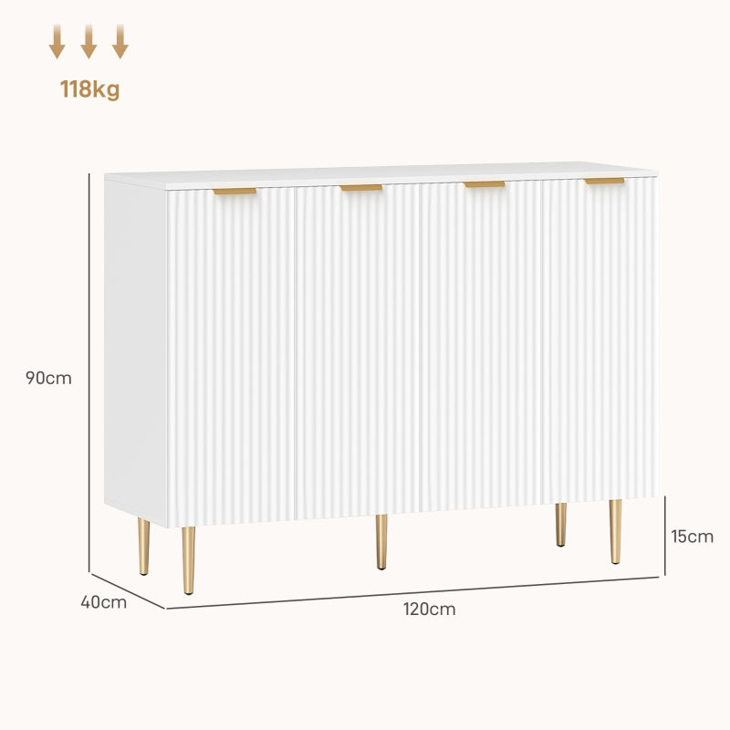 Sideboard Buffet Cabinet with 4 Doors and Adjustable Shelves, Metal Legs, White