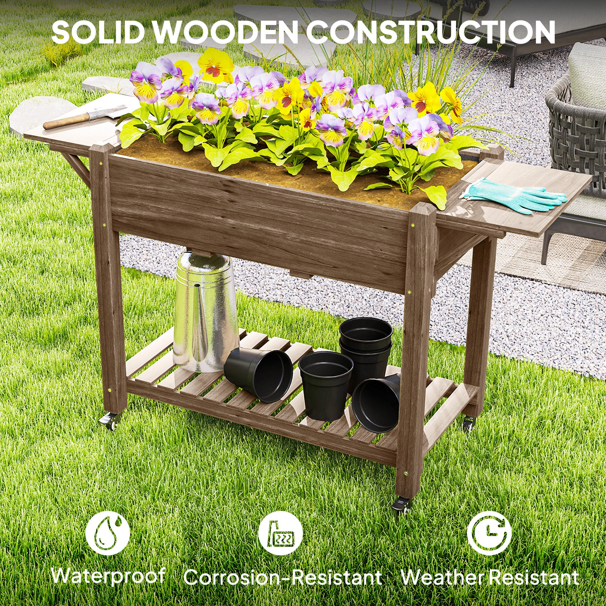 Raised Planter 46 x 94cm with Shelves - Carbonised Wood