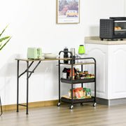 Kitchen Trolley with Folding Table Top, 2 Trays, Wheels, and Adjustable Foot Pads, Metal