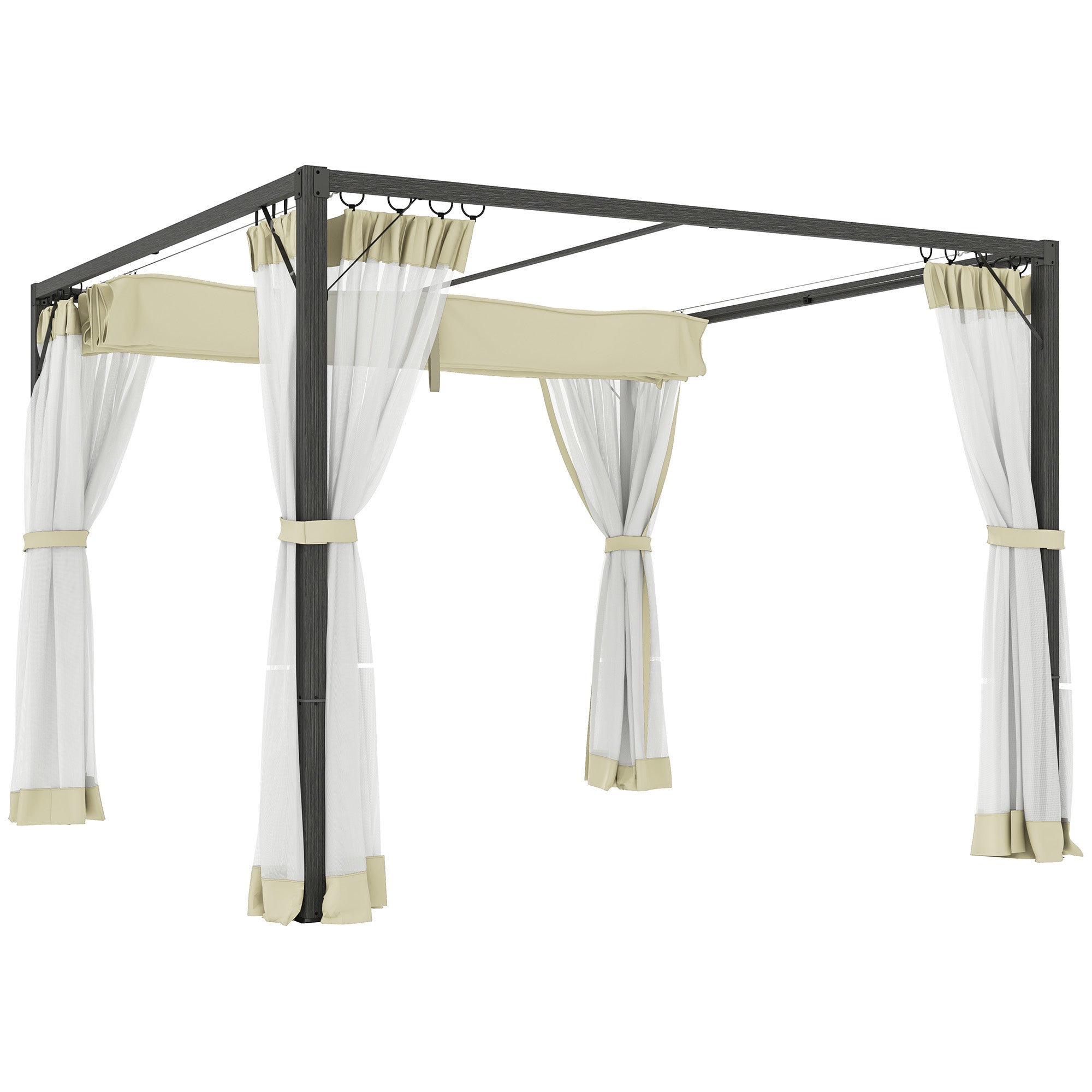 Aluminium Frame Pergola 3x3m Retractable Roof Khaki