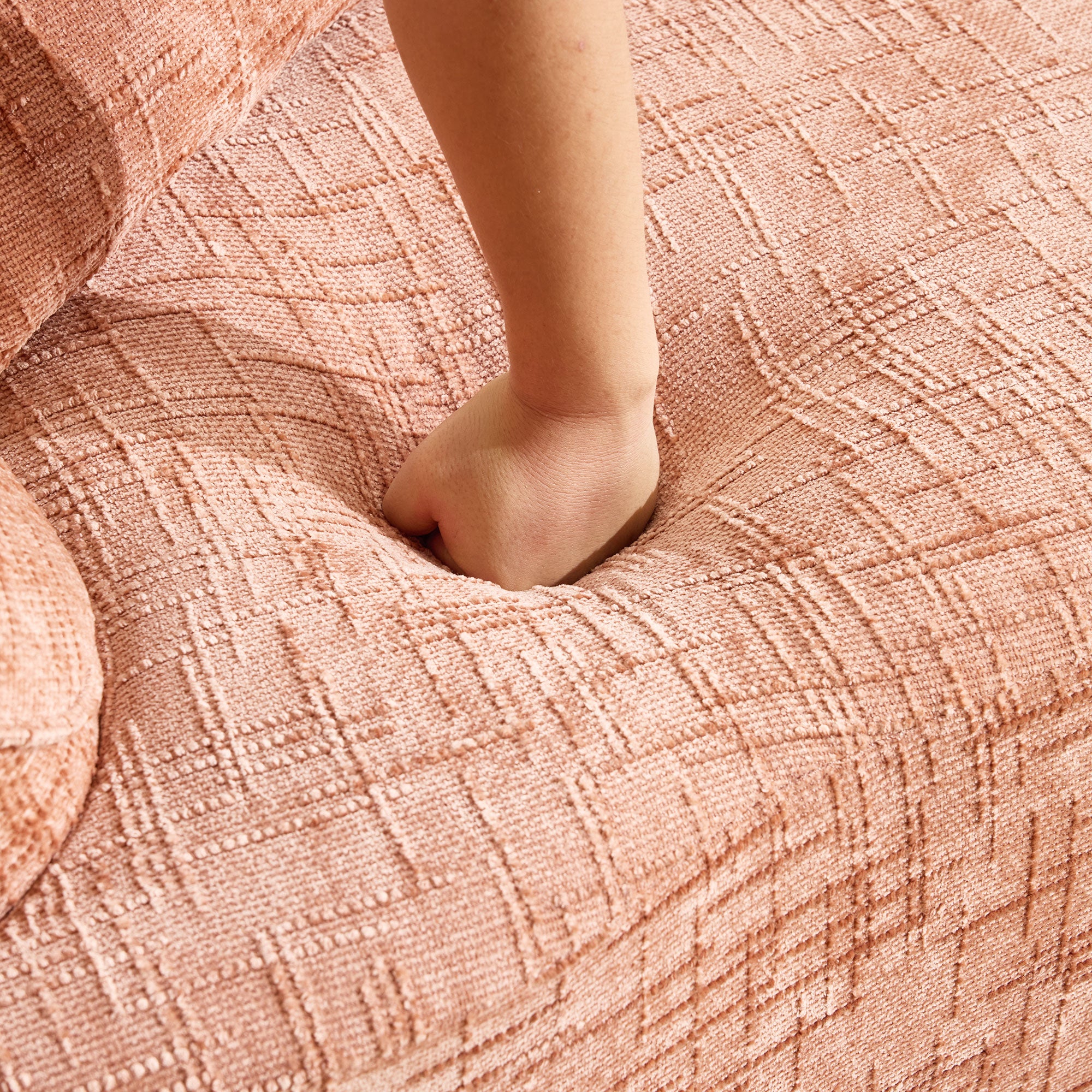 Sofa, curved two-seater with armrests and 2 cushions, cream linen