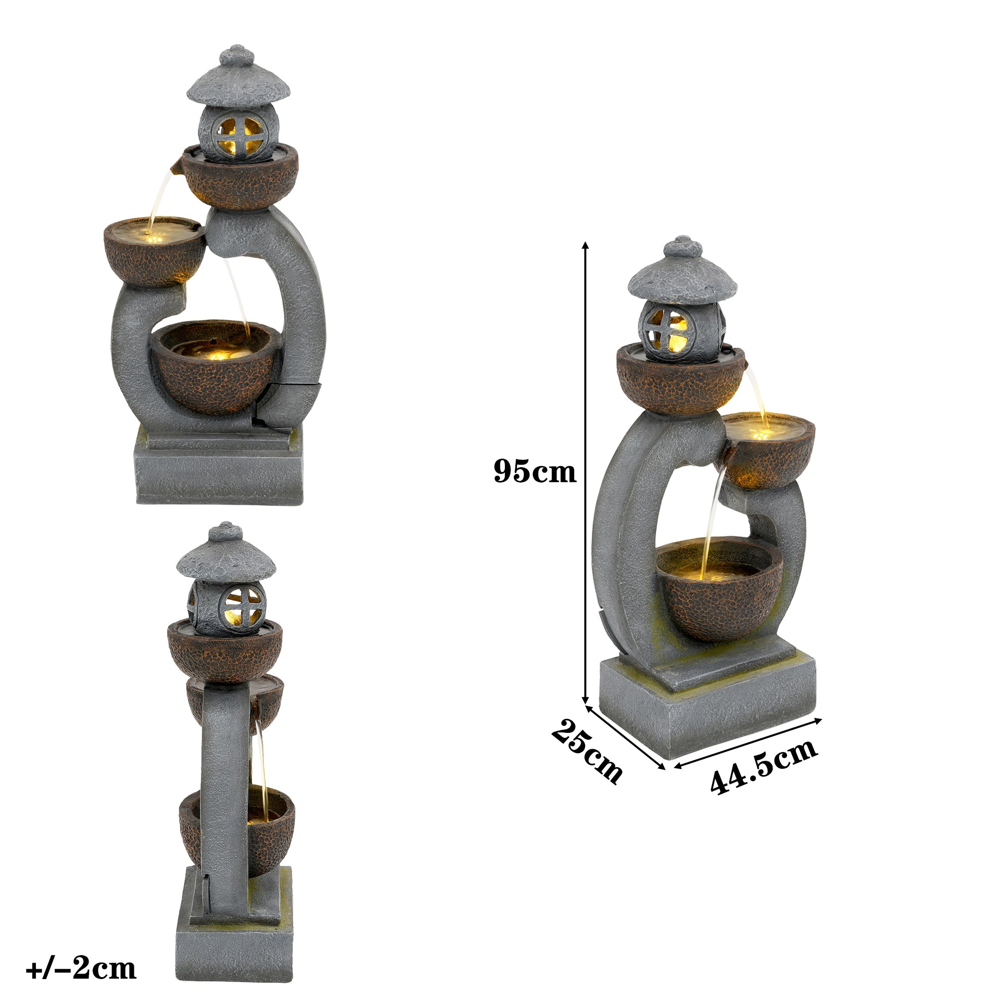 Japanese Garden Zen LED Outdoor Fountain, 95 cm with Tranquil Water Feature, Stone Grey