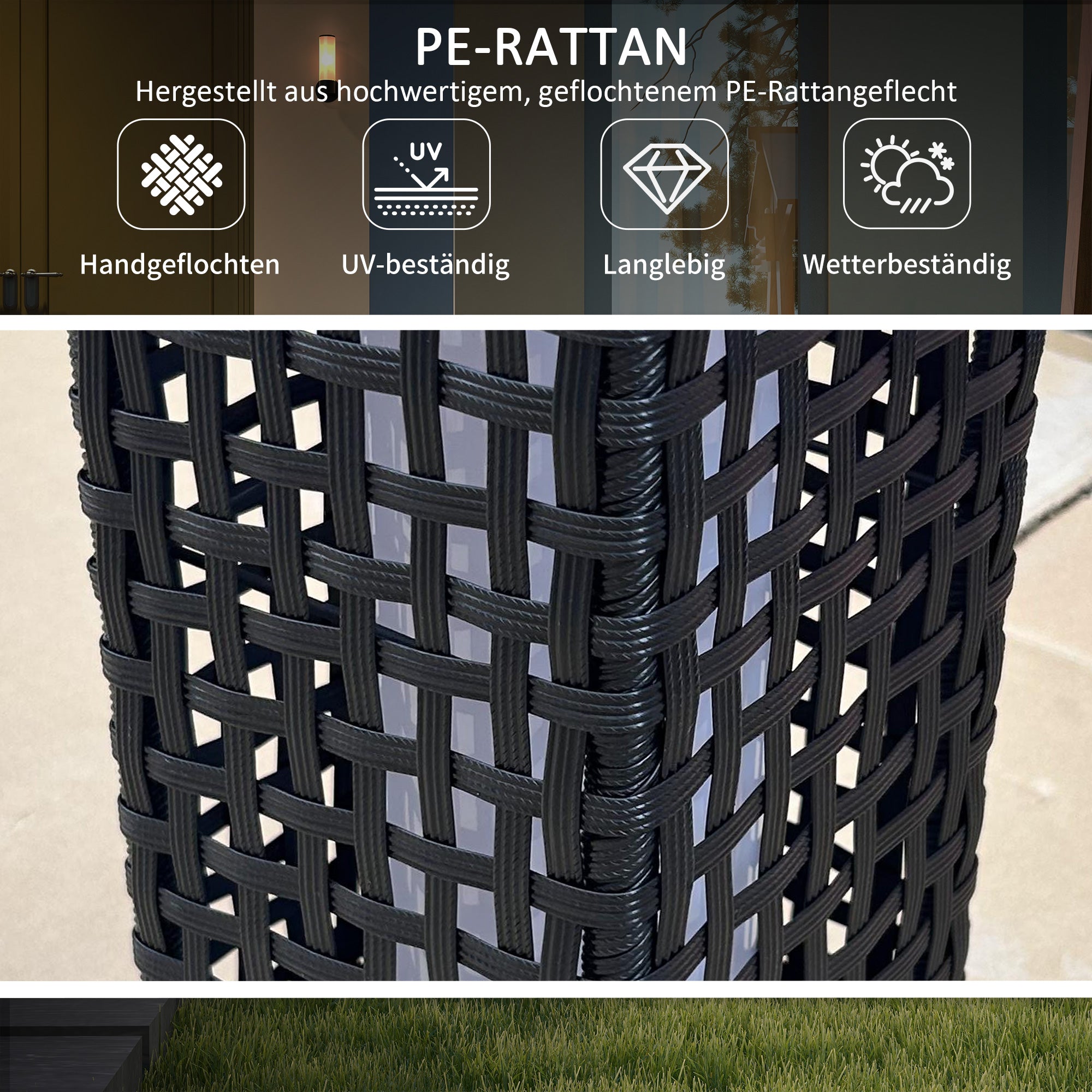 Solar Light Rattan Design Waterproof Light Sensor LED Garden Lamp, Black