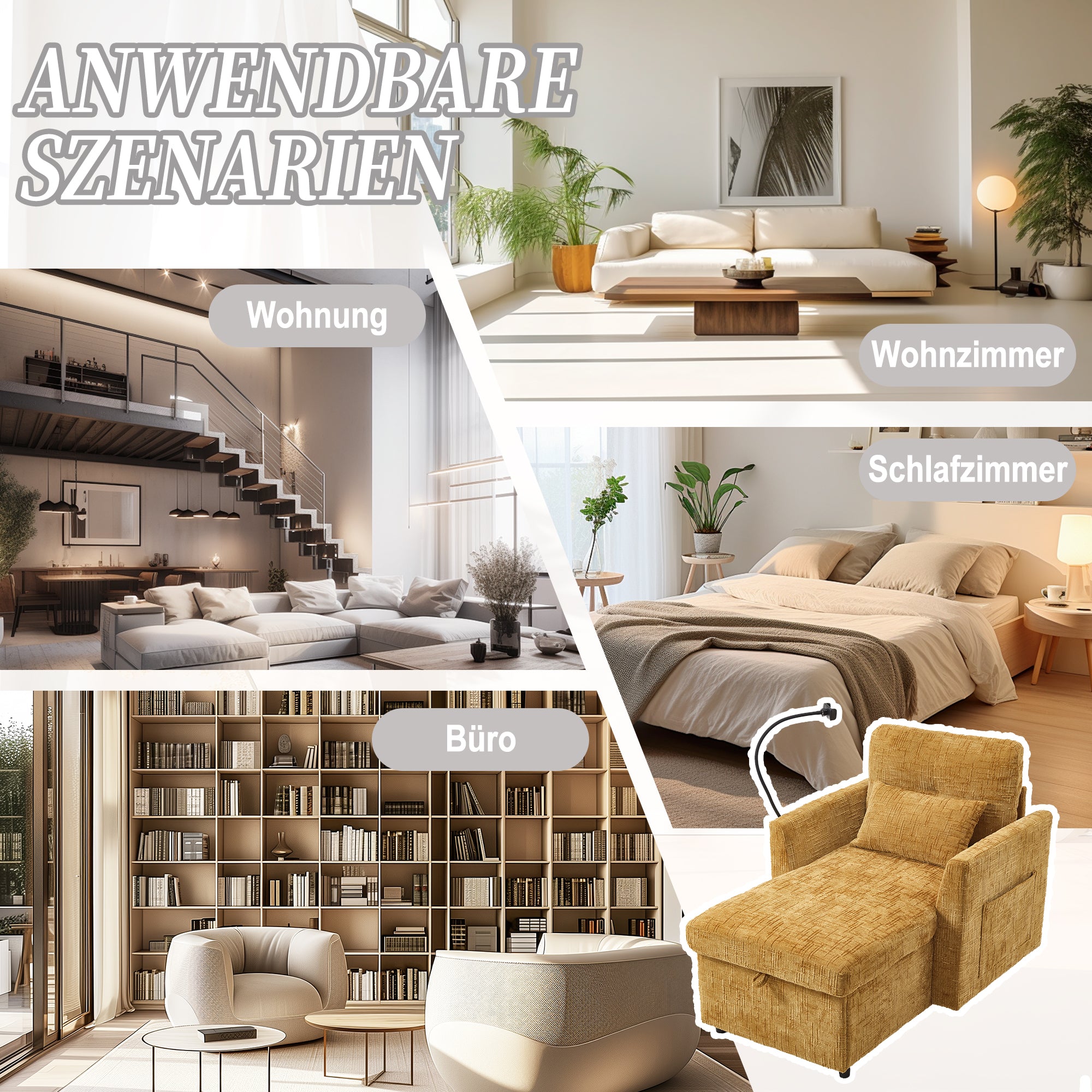 Reclining Sofa Lounge Chair, Multifunctional with Phone Holder, Chenille Fabric