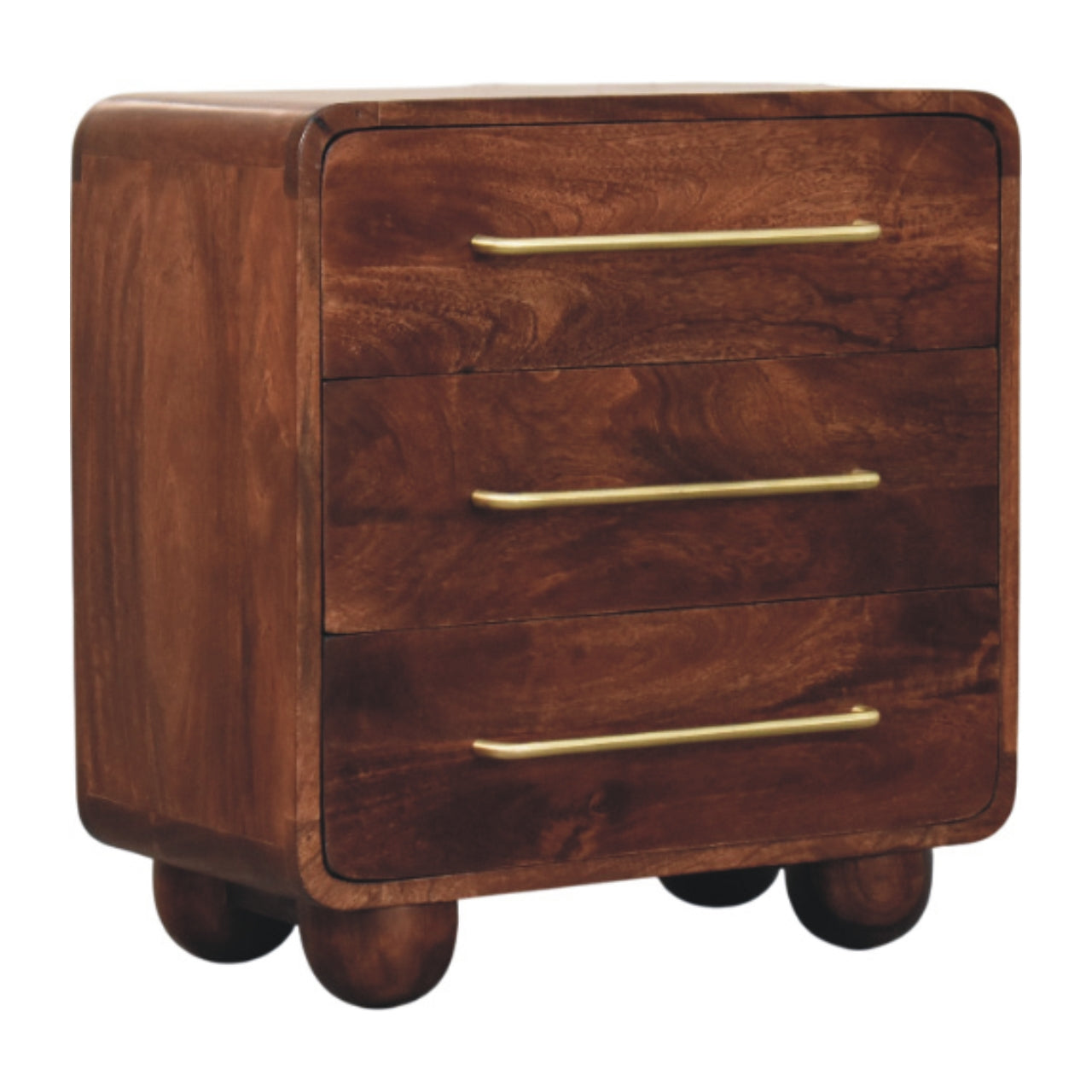 Solid Wood Rounded Chest, 3-Drawer, Brown