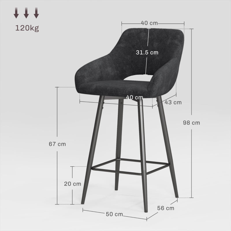 Velvet-Feel Bar Stools - Set of Two, Grey