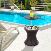 PE Rattan Ice Bucket Table, Height Adjustable Outdoor Drinks Cooler, Round 52 cm, Brown