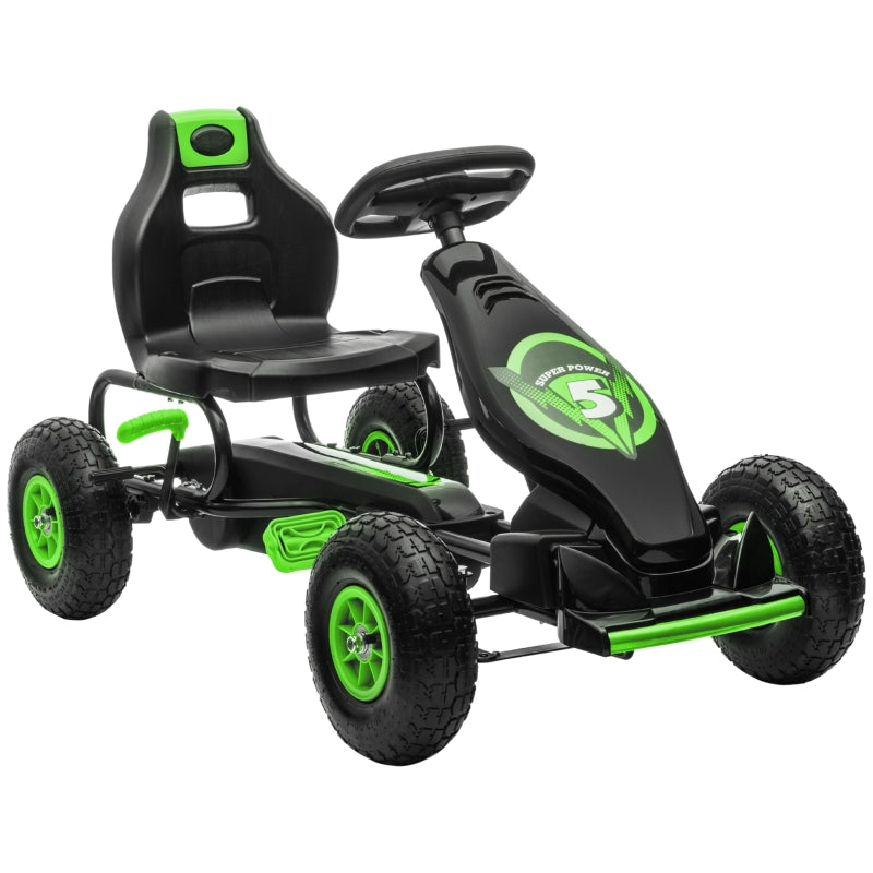 Kids Pedal Go Kart - Adjustable Seat, Inflatable Tyres - Green