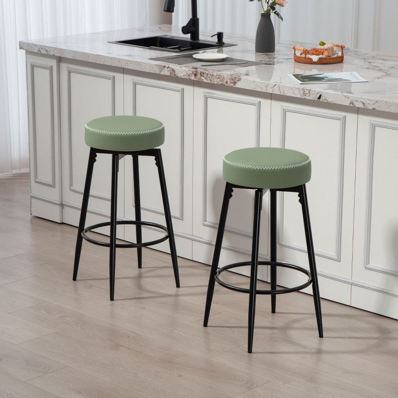 Set of Two Bar Stools Faux Leather Green/Black