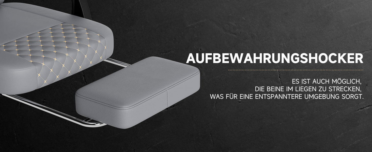 Gaming Chair Ergonomic Massage Footrest 150kg, Grey PVC Leather