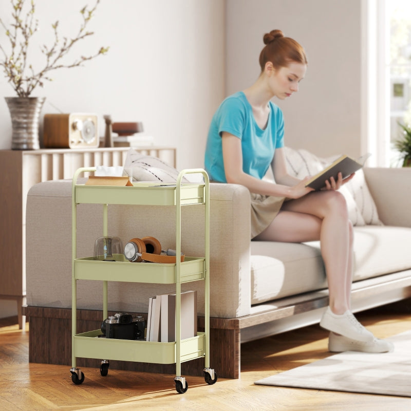 Three-Tier Storage Trolley, Steel, Green