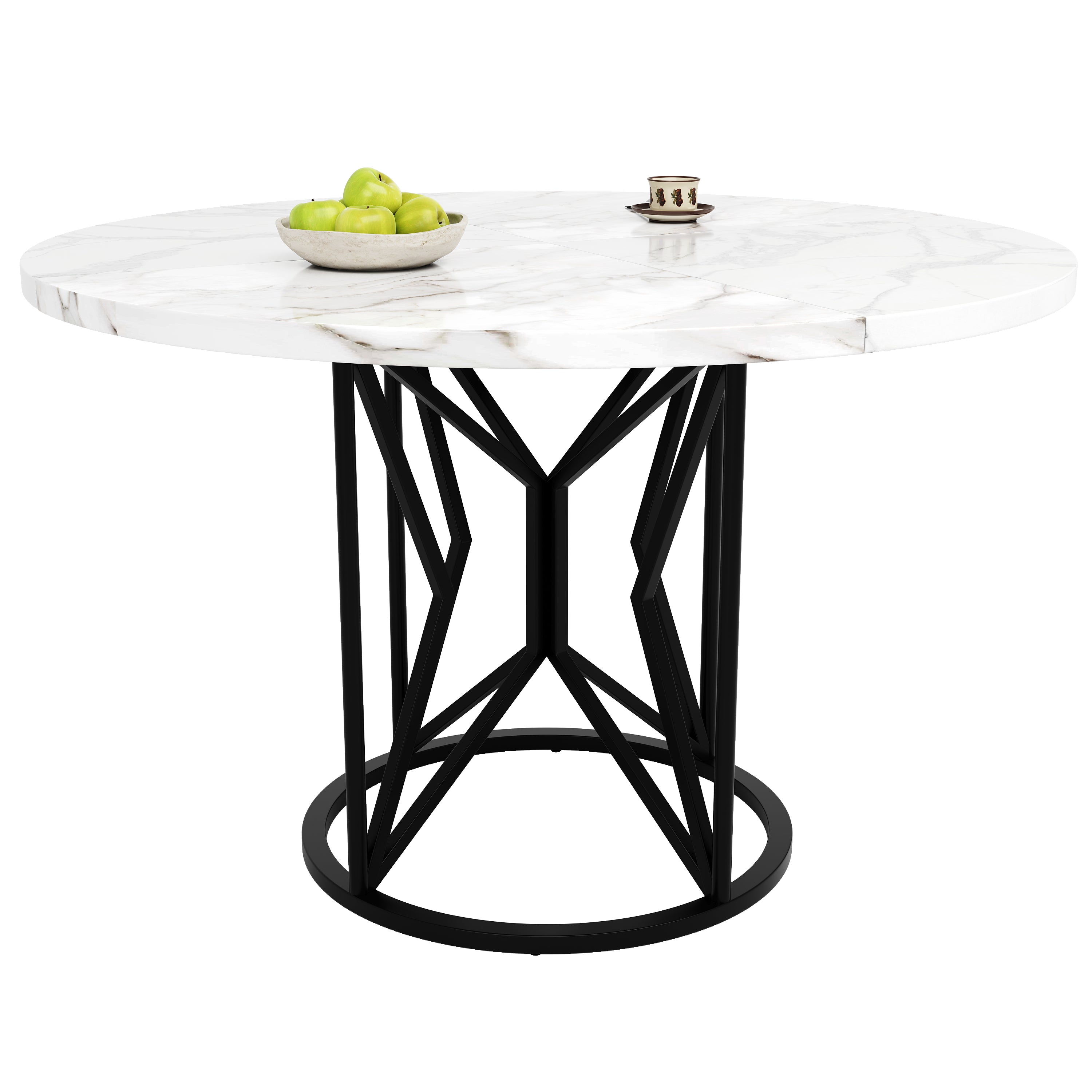 Round Dining Table 100cm 4-6 Seater Metal Geometric Legs - Black