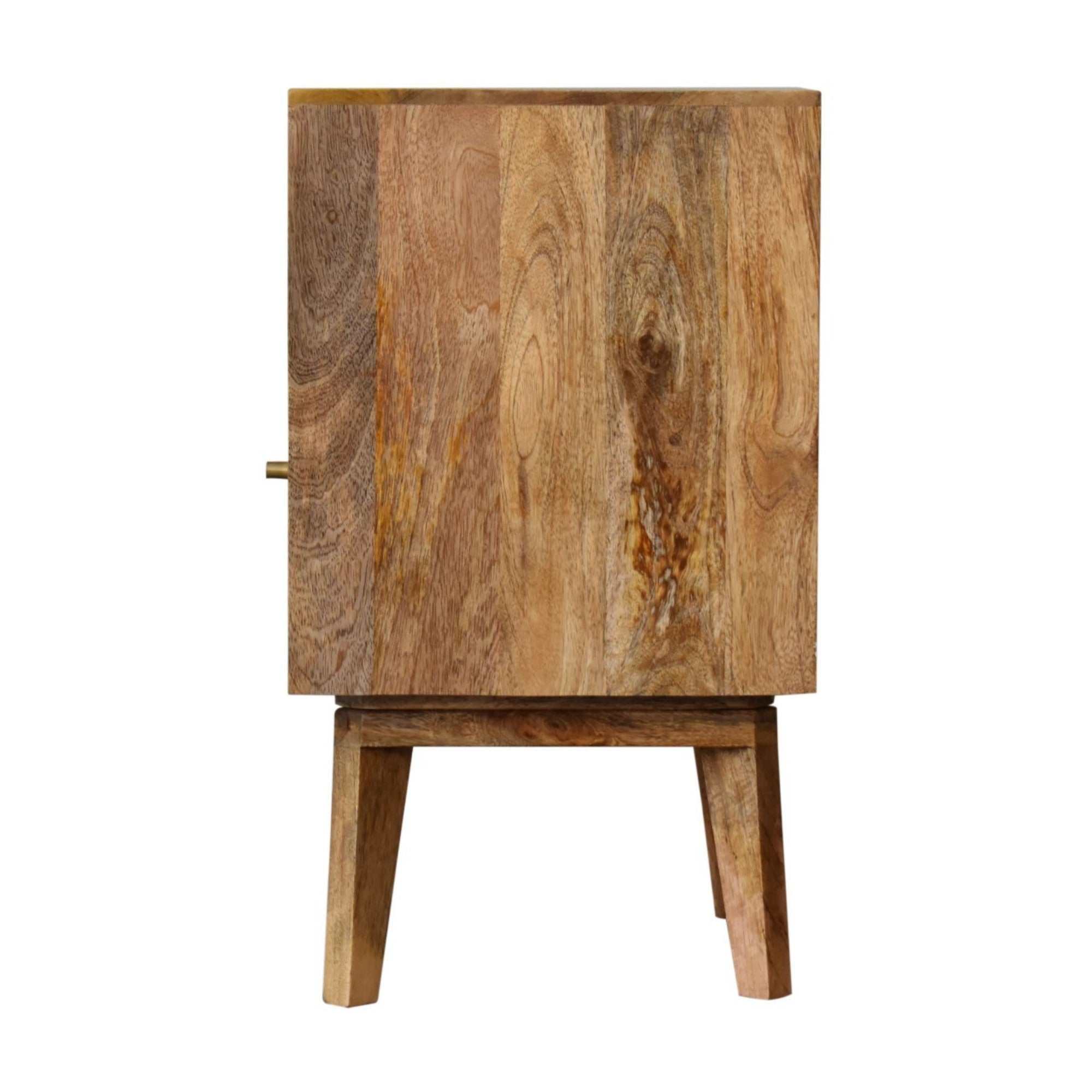 Solid Wood Bedside Table with Knit Door and Open Slot, Beige
