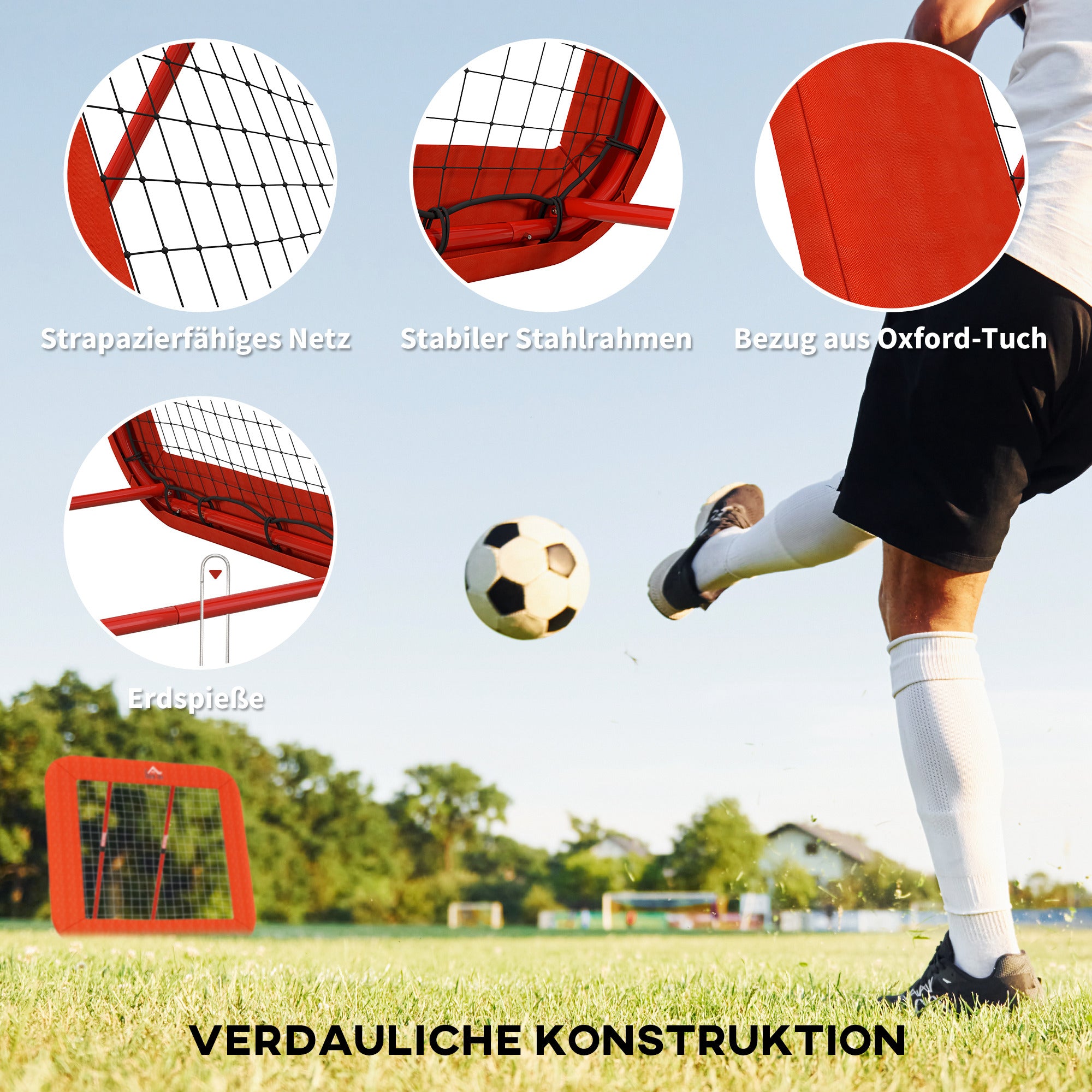 Rebounder Football, Foldable 5-Level Adjustable, Red
