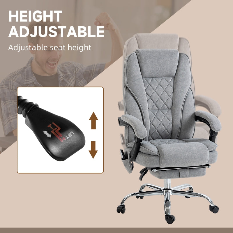Massage Office Chair, Heated Reclining with Adjustable Height and Footrest, Grey