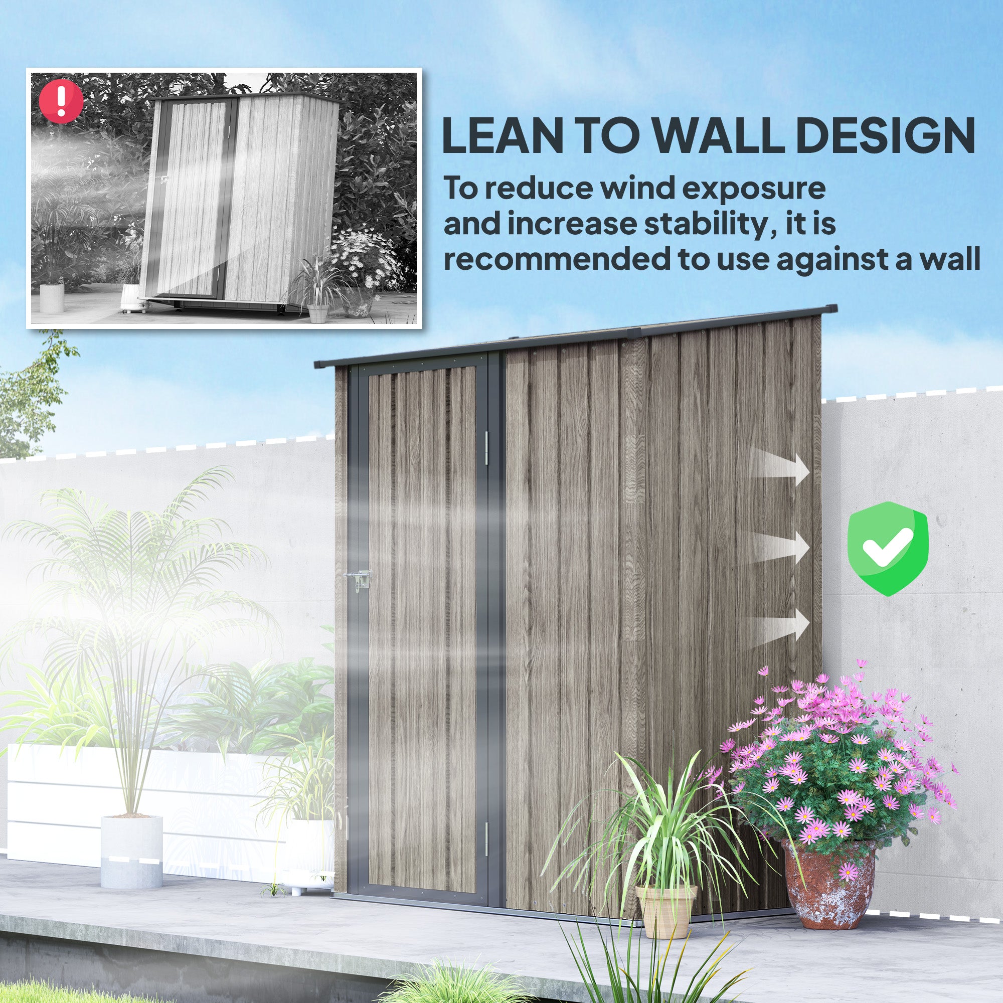 5ft x 3ft Metal Garden Storage Shed, Outdoor Tool Shed, Light Grey