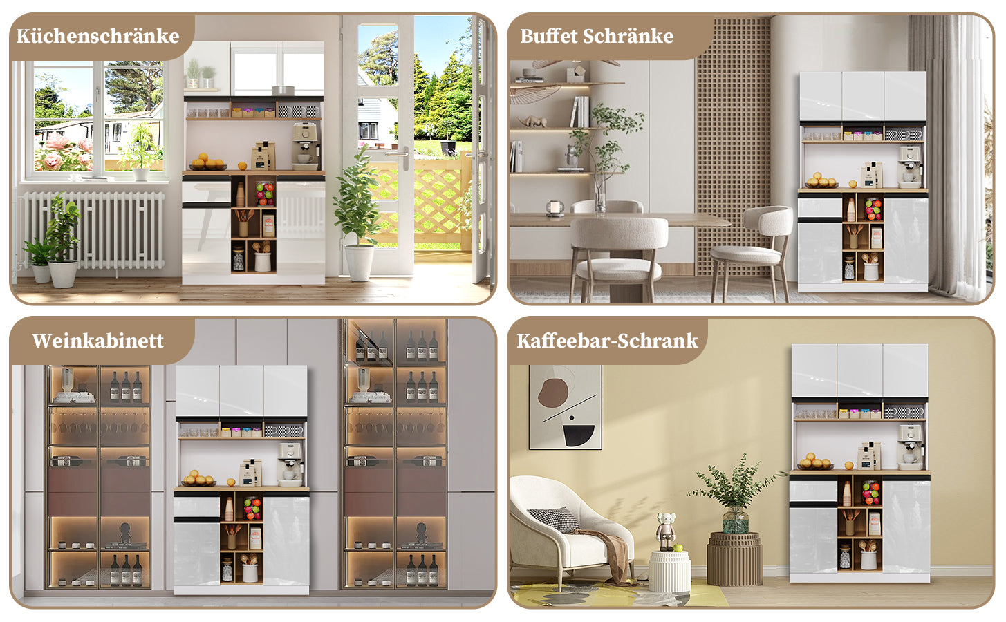 Modern Kitchen Cabinet with Drawers Adjustable Shelves Open Storage - White