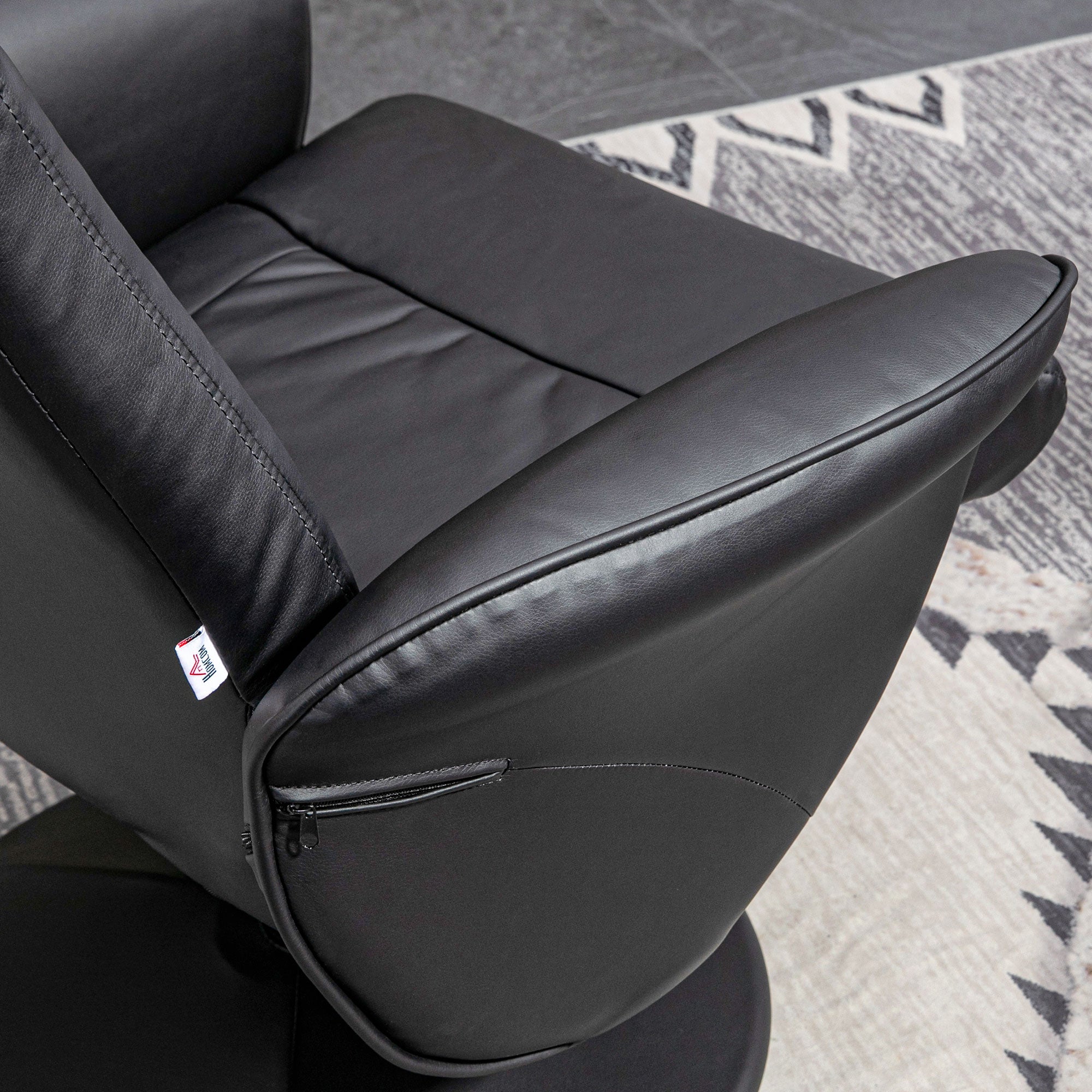 Recliner Chair with Footstool, Swivel Upholstered TV Chair, Faux Leather, Black