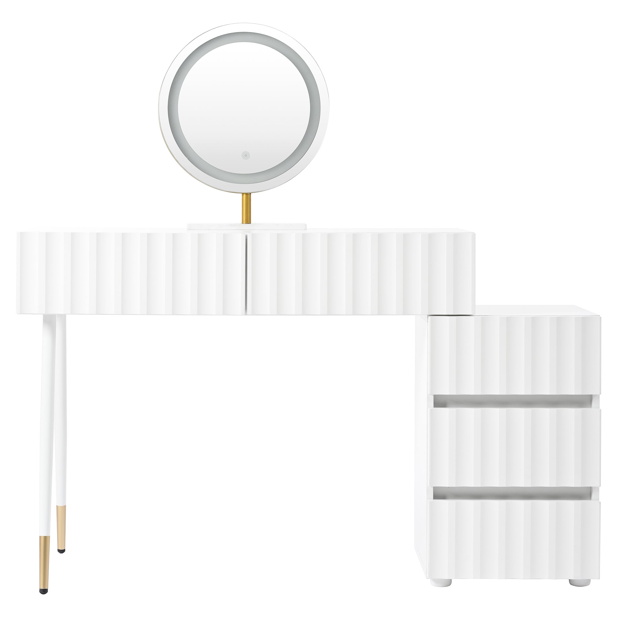 Dressing table with LED mirror and lighting, 5 spacious drawers, white